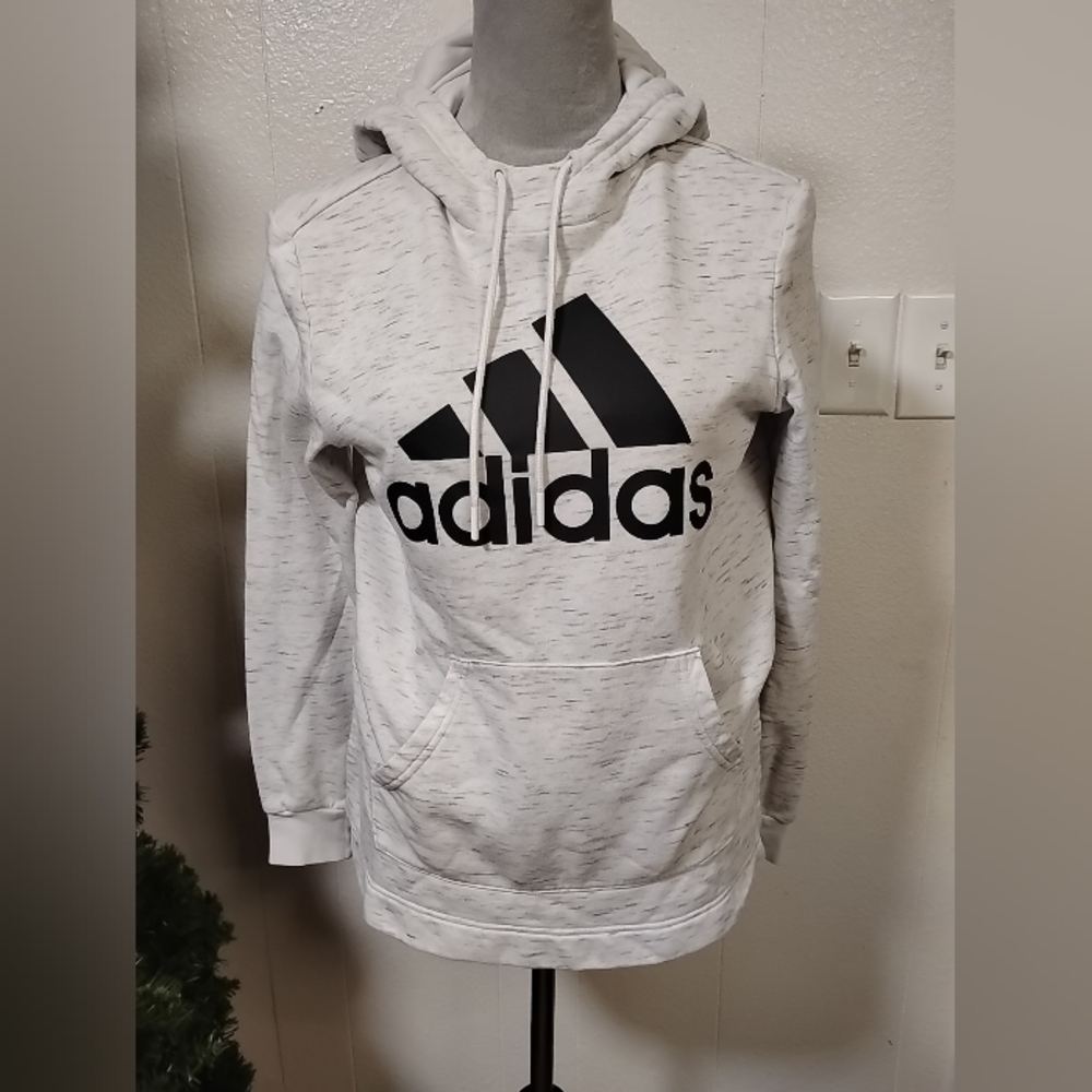 Adidas Girls white Grey  Hooded Sweatshirt Pullover Size Small. 8-10
